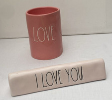 2 Lot Rae Dunn Love You Shelf Sitter Pink Hea...