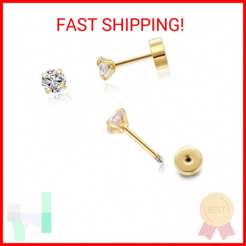 4 Pairs CZ Flower Stud Earrings - Mini Floral Screw Back Cubic Zirconia Earrings For Women