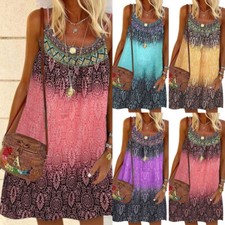 ⭐⭐⭐Womens Summer Beach Boho Cami Dress Ladies Holiday Strappy Sundress Plus Size