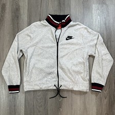 Nike Sportswear Full Zip Track Jacket Womens M Gray French Terry Pockets Y2K Vtg