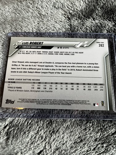 2020 TOPPS Luis Robert ROOKIE CARD 392 - Photo 2 sur 2