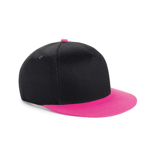 Beechfield Youth Snapback Cap Retro Flat Peak Adjustable Contrast Details - Picture 7 of 9