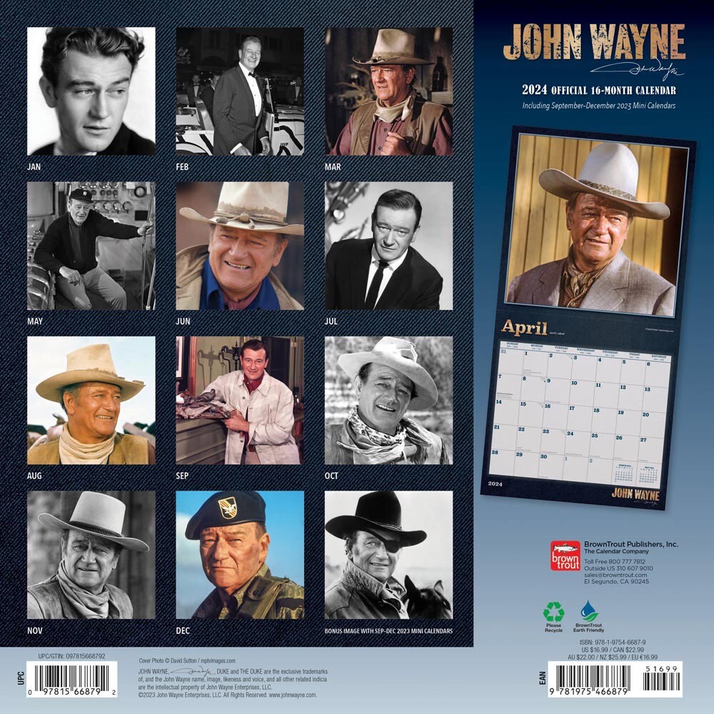 John Wayne OFFICIAL | 2024 12x24" Monthly Square Wall Calendar - Picture 2 of 8