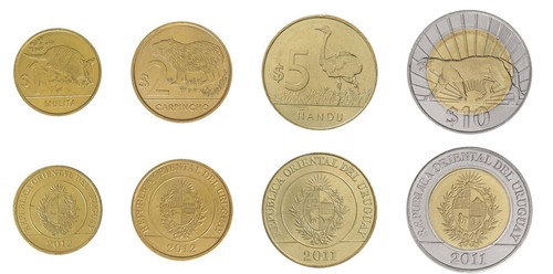 Uruguay 1-10 Pesos 4 Pieces Set, 2011-2014, KM #134-137, Mint, Commemorative