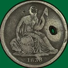 1838-O Seated Liberty Dime Fine F Coin, Holed #41248