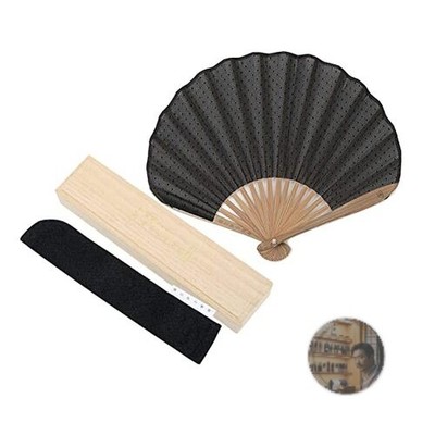 Nishikawa Shoroku Shoten Black Lace Fan with Veil Material in Paulownia Box