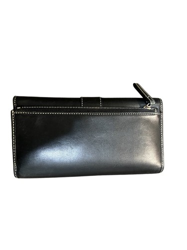 COACH Black Leather Wallet Fold Over Trifold Snap Zipper Coin Check Book EUC - Picture 2 of 4