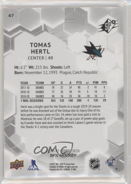 2020-21 SPx /299 Tomas Hertl #67 - Image 2 of 2