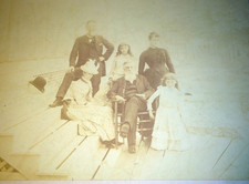 Antique Victorian Group Front Porch, Women, Men, Children Hats Cabinet Photo 