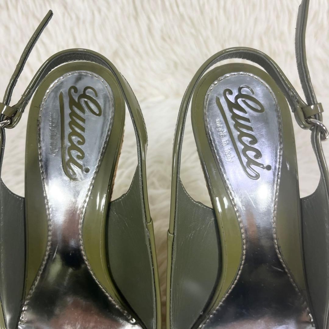 Gucci Platform Sandals Green Patent Leather Size 35.5 US About 5.5 For Women thumbnail 7