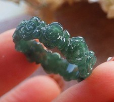 Certified Green 100 Natural A JADE Jadeite Rose Flower RING USA. 6.75    725712