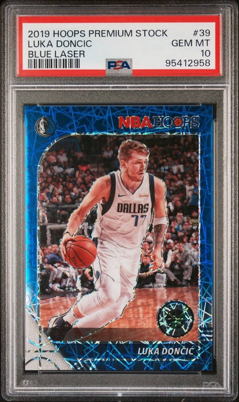 2019-20 Panini NBA Hoops Premium Stock - Luka Dončić Blue Laser Prizm /99 PSA 10