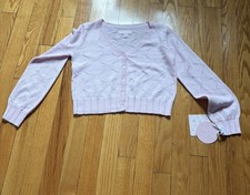 LoveShackFancy x Target Girls Amelie Pointelle Cardigan Sweater Pink M NWT