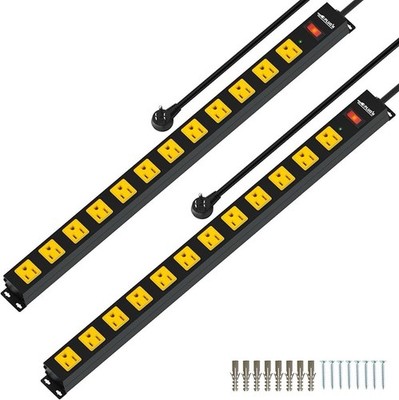 12 Outlet Long Power Strip, 2100 Joules Surge Protector, 6FT Power Cord, 2 Pack 