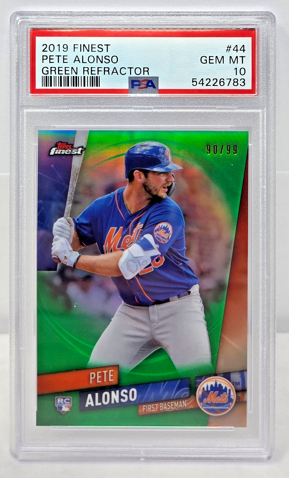 2019 Finest GREEN REFRACTOR - PETE ALONSO Rookie RC Card /99 PSA 10 GEM MINT