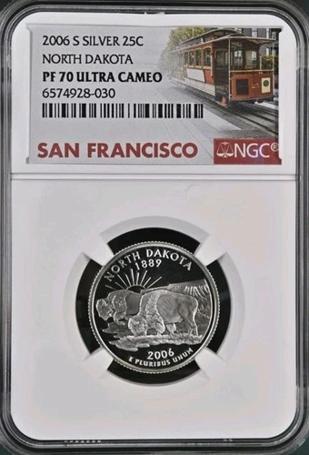 2006 S, NORTH DAKOTA, state silver Quarter, NGC, PF70, Ultra Cameo