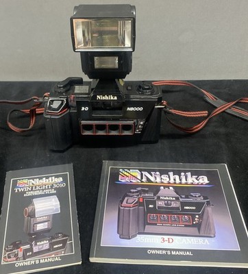 Nishika N8000 3D Quadra Lens 35mm Camera w/ Flash & Strap + Book PARTS ONLY