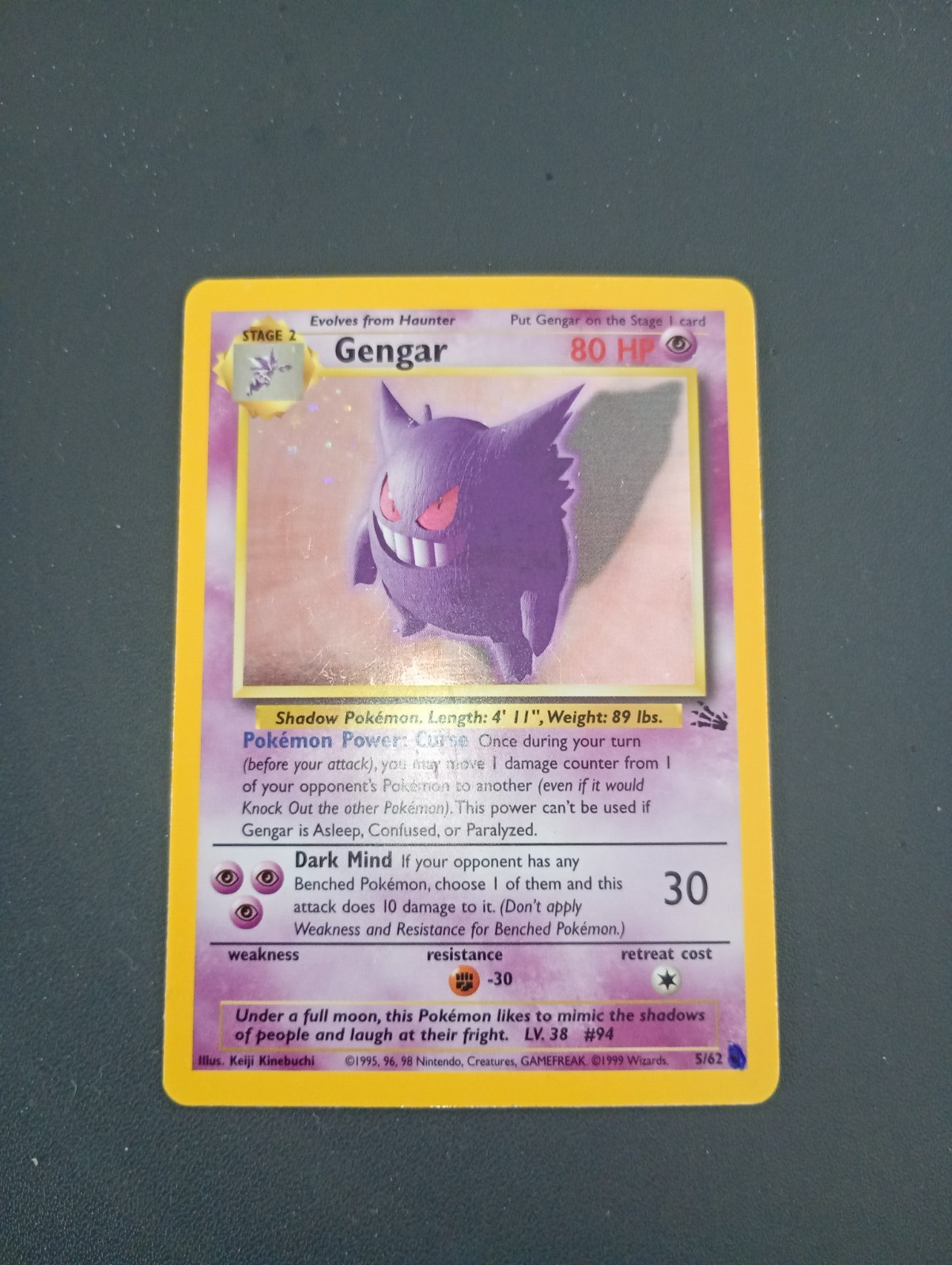 Pokemon Gengar Fossil Holo Card 5/62 Rare 1999