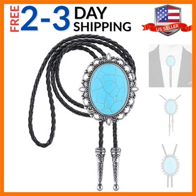 Mens Bolo Ties Western Cowboy Tie Necklace Turquoise Wedding Bolo Neck Tie Sc...