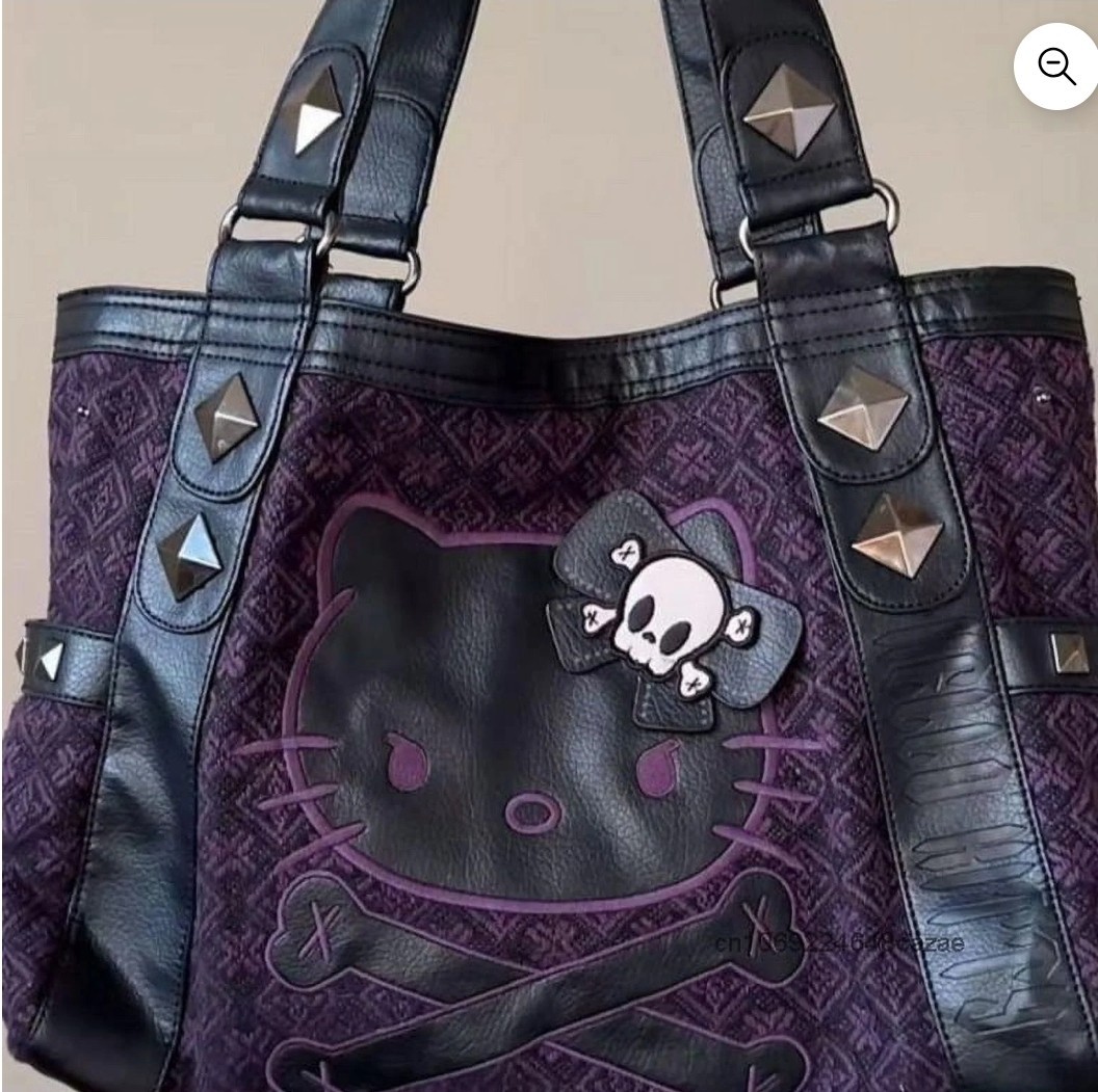 Sanrio Hello Kitty Gothic Vintage Style Purple and Black Handbag Tote Purse 