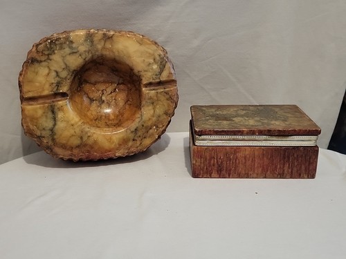 Caja vintage con tapa de piedra Erica Italia alabastro joyero baratija y cenicero grande - Imagen 18 de 24