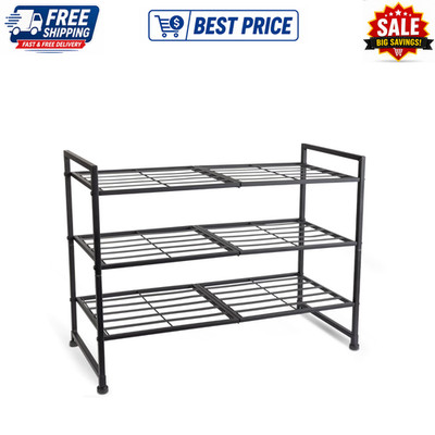 Mainstays 3 Tier Metal Shoe Rack Gray Silver Holds 12 Pair Storage Unit