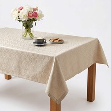 White Ogee Diamond Jacquard Wedding Tablecloth Ladino Polyester Dining Cover