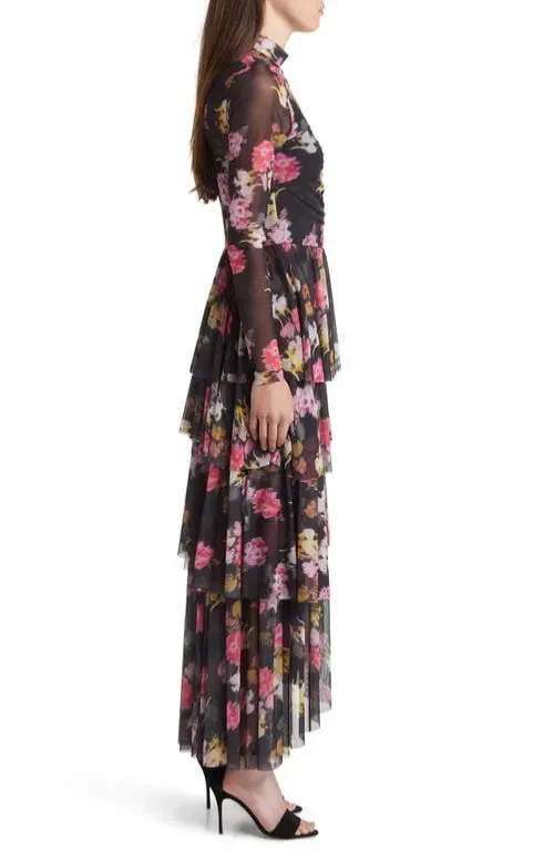 Maxi Vestido Ted Baker London Tiloula Floral Malla Superpuesta en Niveles Midi 5 S M $325 Foto 2 de 4