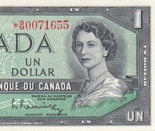 1954 BANK OF CANADA QEII $1 STAR NOTE "B/M" (( GEM UNC ))