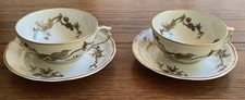 Bernardaud Limoges REINE ELIZABETH Gilt Birds 2 Cup Saucer Sets