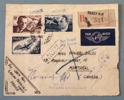 Registered Letter France Canada 1948 - Airmail - Return to Sender