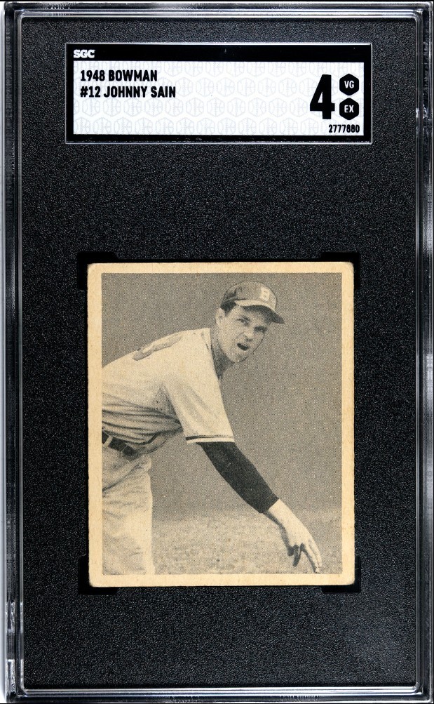 1948 Bowman Baseball #12 Johnny Sain RC SGC 4 VGEX