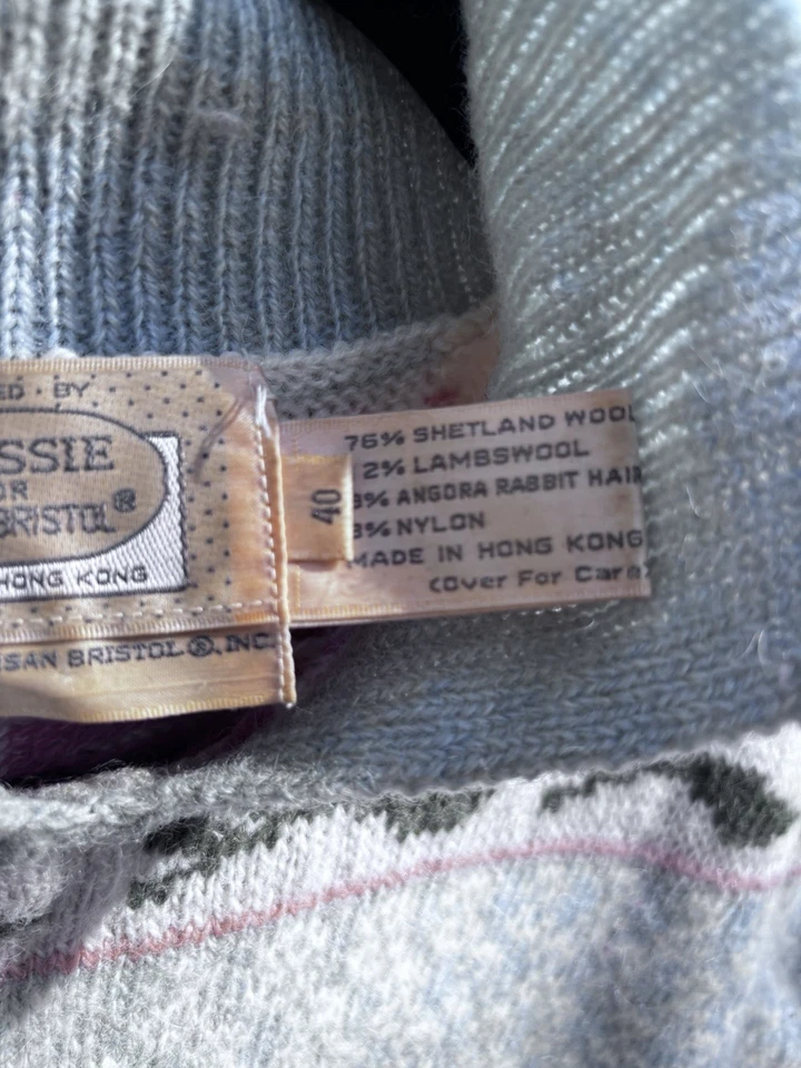 复古 Moussie By Susan Bristol 羊毛兔子手工刺绣毛衣女式 40 码 — 第 4/4 张图片