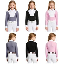 Girls Blouse Buttons Closure Design Top Riding Shirt Workout Casual Training