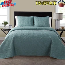 Embossed Floral Microfiber 3-Piece Quilt Set Full/Queen Sage Lightweight Comfort