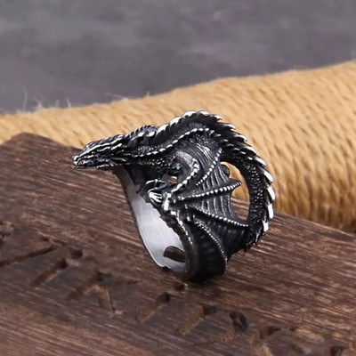 Viking Dragon Ring Stainless Steel Gothic Norse Jewelry
