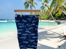 GAP Kids Swim Trunks Boys XXL 14-16 Blue Shark Print Lined Board Shorts