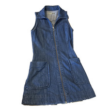 Women's Topshop Moto Denim Blue Jean Sleeveless Zip Front Dress Size 2 PKTS VTG