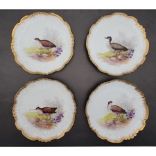 French Limoges Game Birds 4 plate set by Lewis Strauss & Sons vintage 1920's 