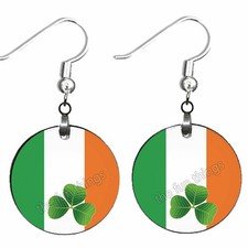 St Patrick's Day Earrings Dangle Wood Shamrocks Irish Flag Celtic Celebration