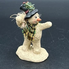 Vintage Snowman Primitive Style Figurine Carrot Nose Signed Michelle Rutta 2009