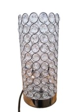 Chrome Touch Metal Cylinder Table Lamp With Acrylic Jewels 24.5 CM Tall.