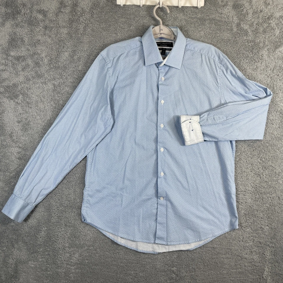 Report Collection Shirt Men Large 16 34x35 Slim Geometric Flip Cuff Tech Stretch - Image 2 of 4