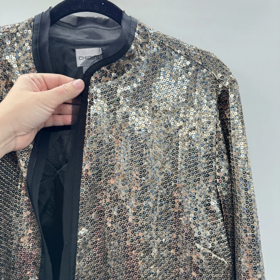 Chaqueta de Noche Chico's Shyanne Lentejuelas Talla 3 XL Dorada Negra Cheetah Event Foto 3 de 4