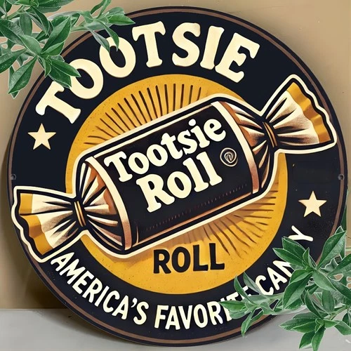 Vintage Tootsie Roll Candy Aluminum Wall Art Tin Metal Signs Home Décor 8x8 inch