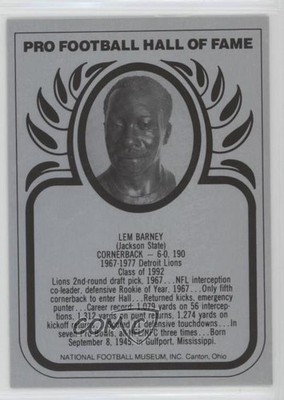 1988-2013 Pro Football Hall of Fame Metallic Lem Barney HOF 0b5