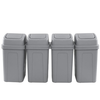 4 PCS 1.8 Gallon 7 Liter Gray Plastic Swing Top Trash Can Garbage Bin Set