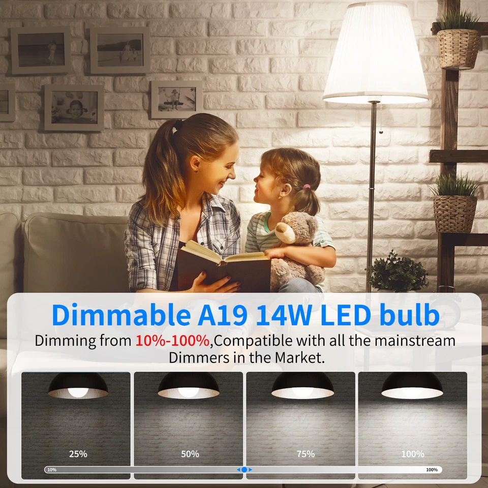 6/12/24PACK 14W =100W Dimmable Bright White A19 LED Light Bulbs 5000K Daylight - Image 3 of 4