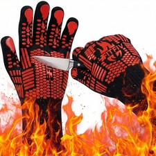 BBQ Gloves, Oven Gloves, 1472 F Extreme Heat Resistant Barbecue Gloves, Silic...