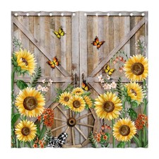 Summer Rustic Summer Sunflower Shower Curtain Farmhouse Vintage Country Woode...
